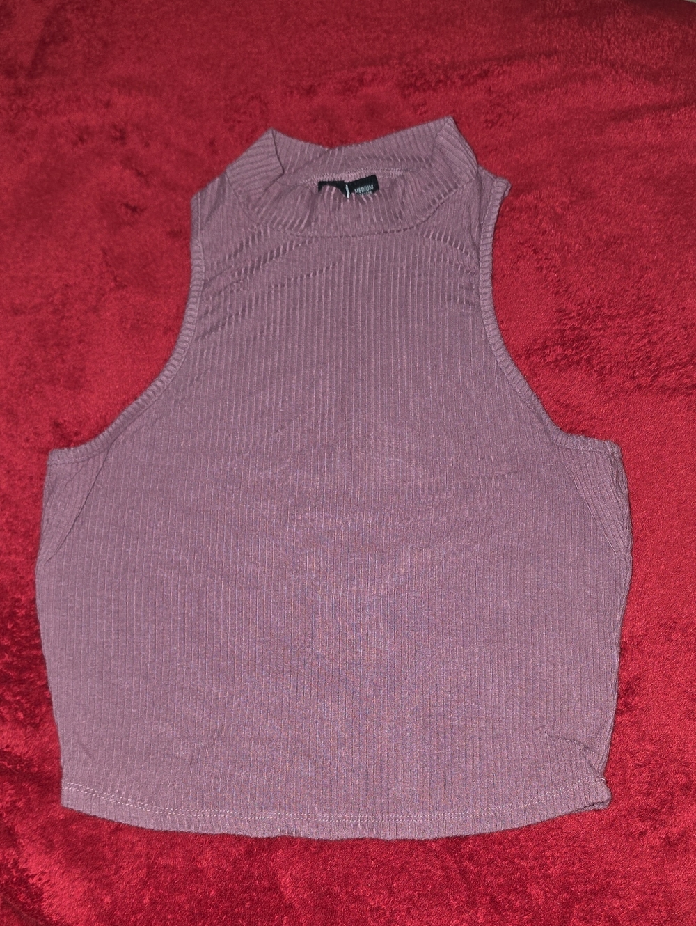 Windsor Medium Sleeveless Ribbed Crop Top - Mauve Pink